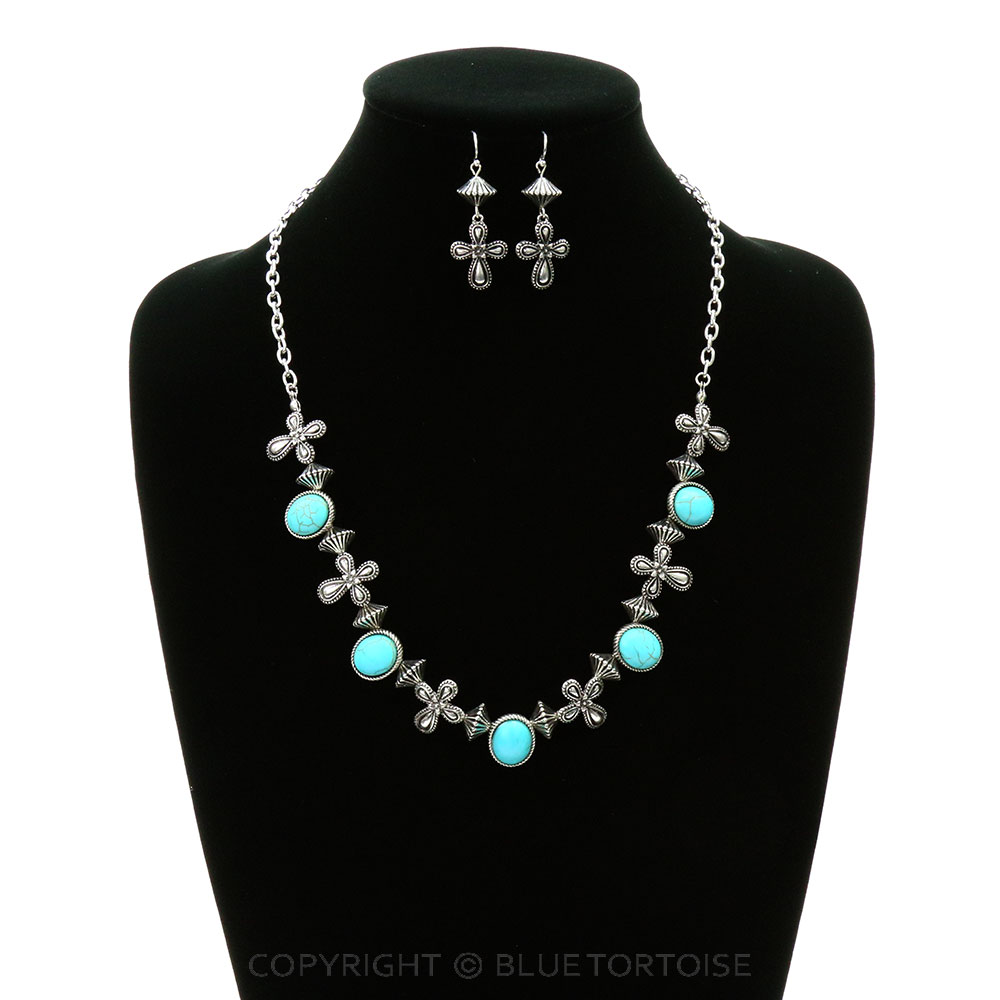 Western Semi Stone with Cross Necklace Set - Image 4
