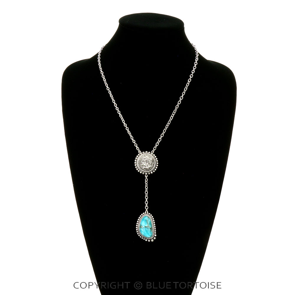 Western Semi Stone & Coin Y Necklace - Image 2