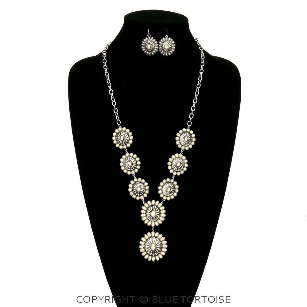 Western Hand Craft Stone Concho Necklace Set - Image 2