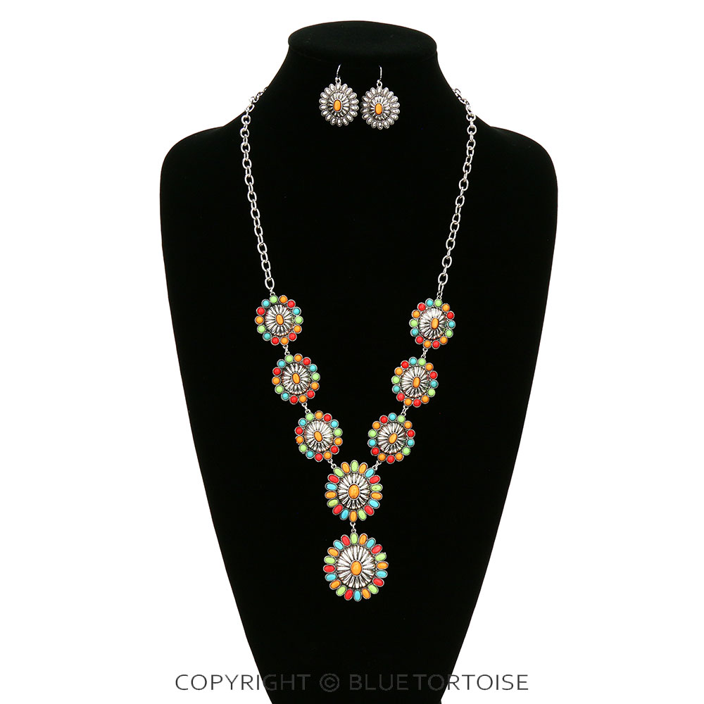 Western Hand Craft Stone Concho Necklace Set - Image 2