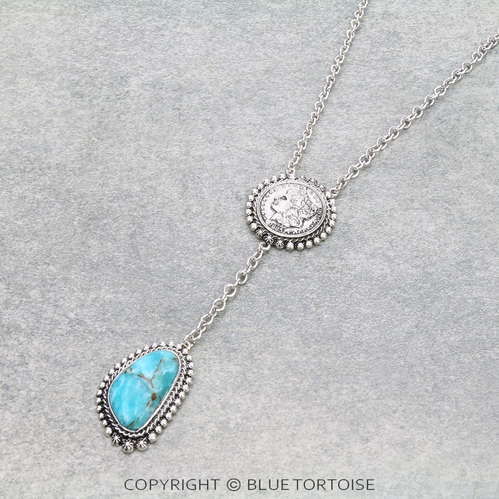 Western Semi Stone & Coin Y Necklace - Image 3