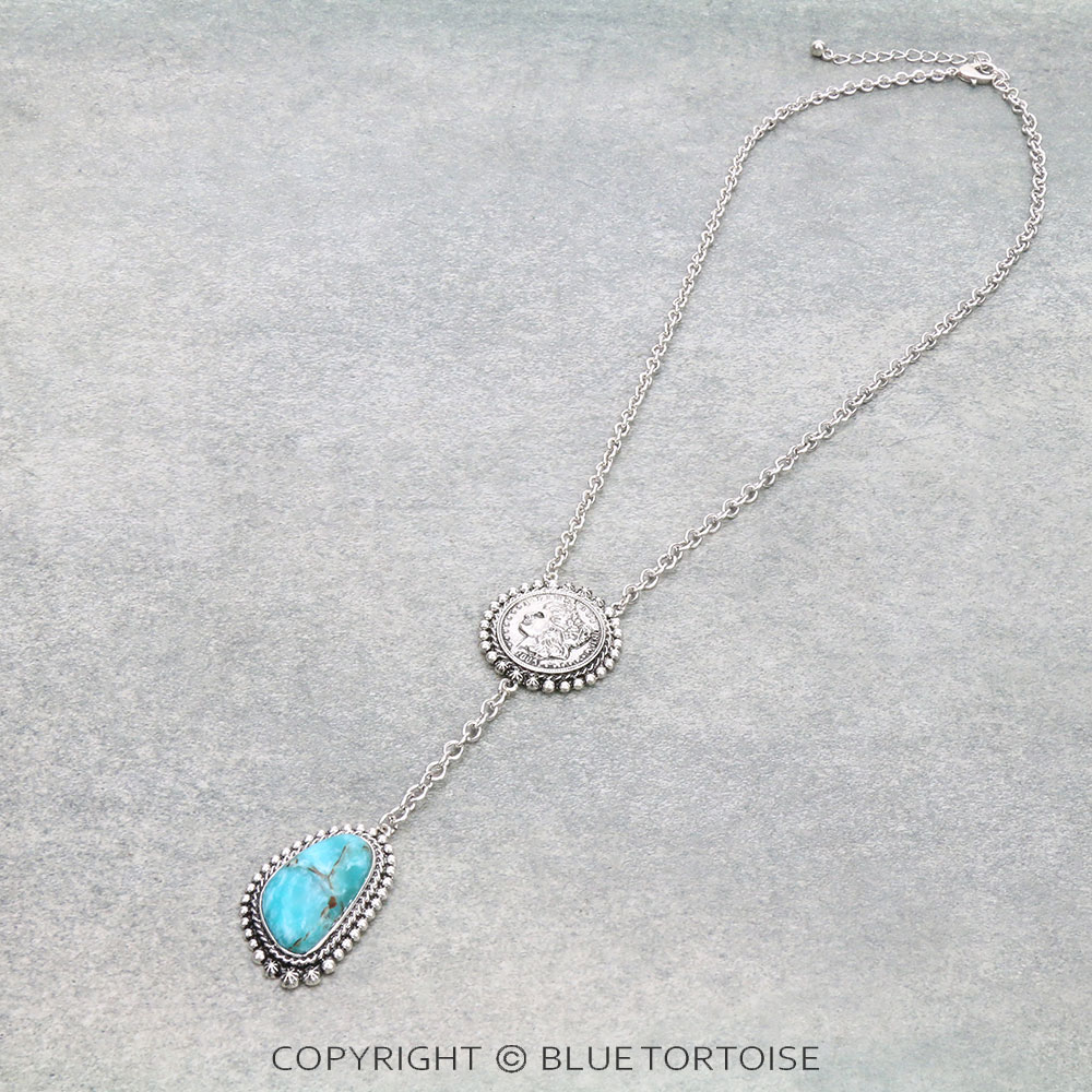 Western Semi Stone & Coin Y Necklace
