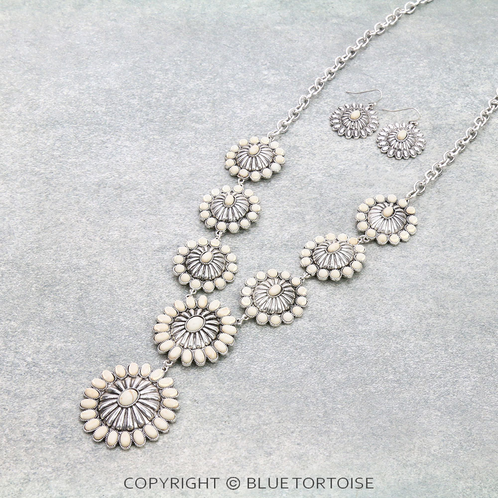 Western Hand Craft Stone Concho Necklace Set - Image 3
