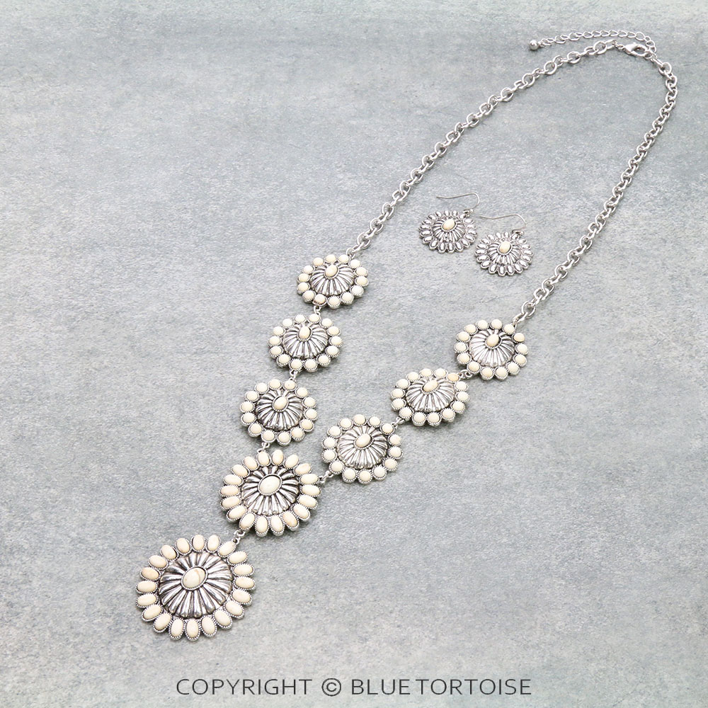 Western Hand Craft Stone Concho Necklace Set