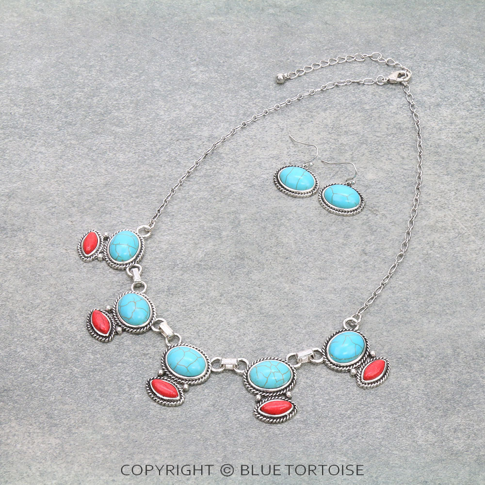 Western Dual Color Semi Stone Necklace Set