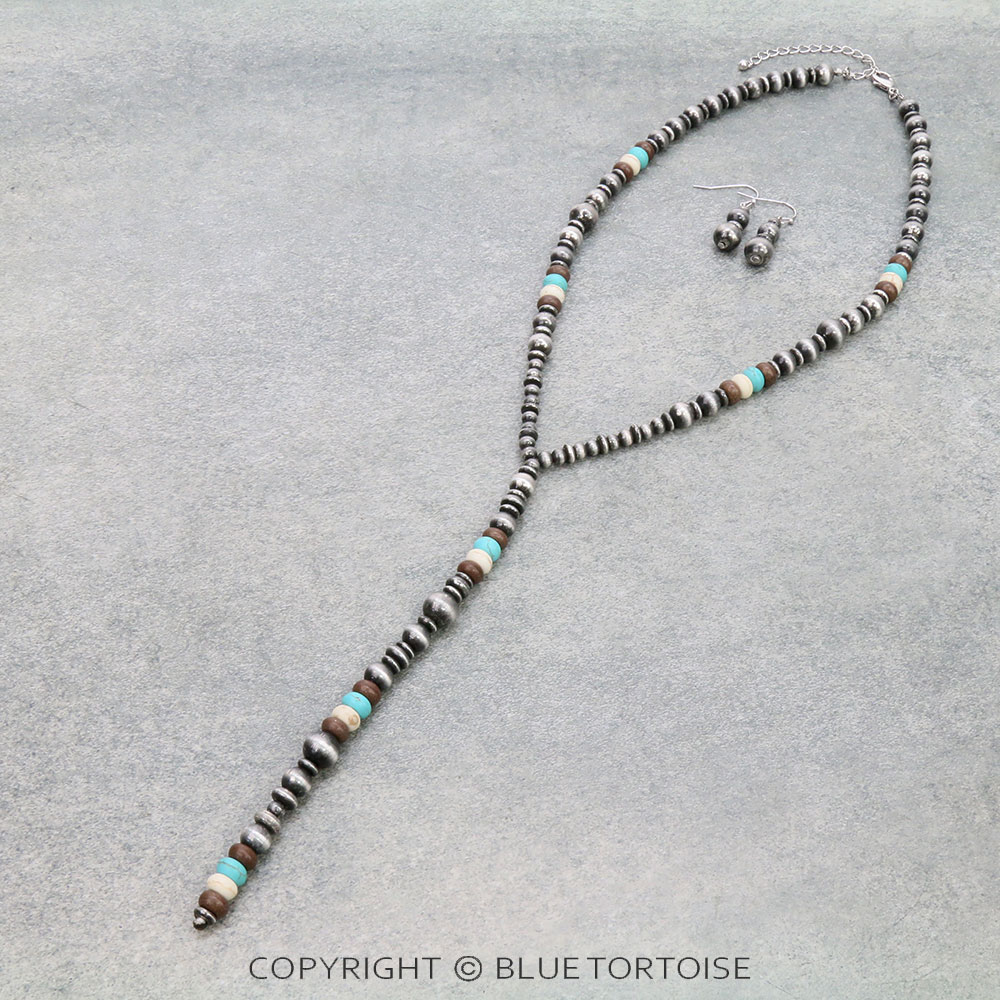 Western Navajo Style Pearl and Bead Y Necklace Set