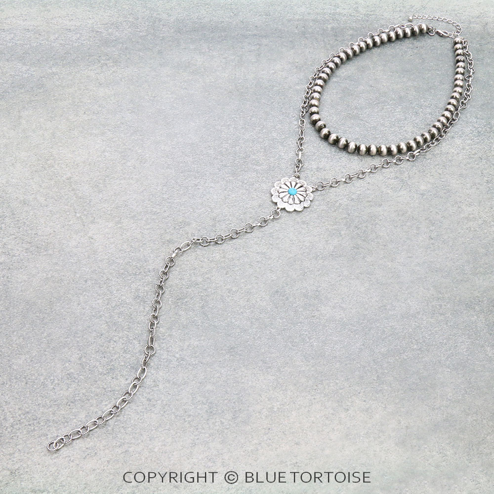 8mm Navajo Style Pearl & Concho 2Row Y Necklace