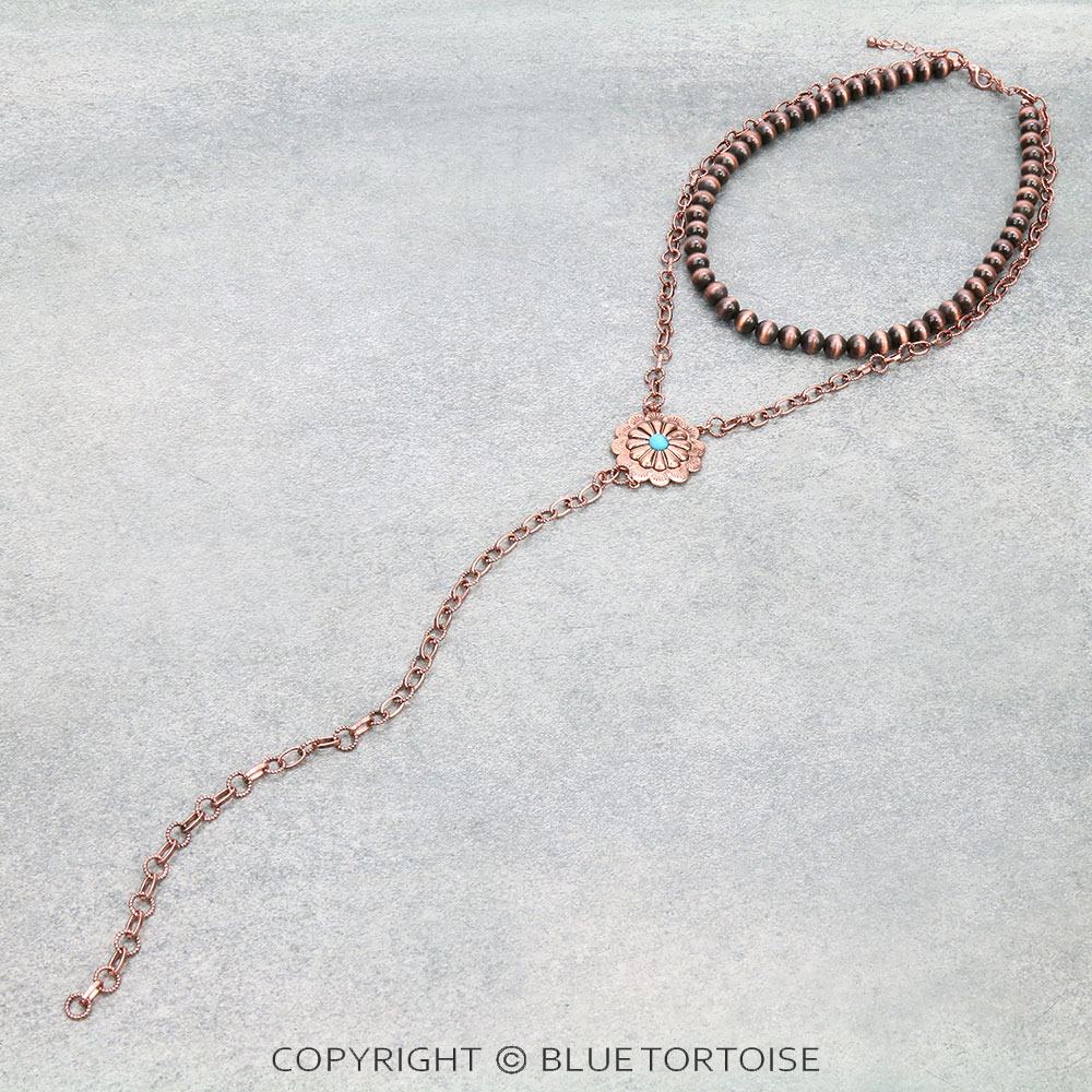 8mm Navajo Style Pearl & Concho 2Row Y Necklace