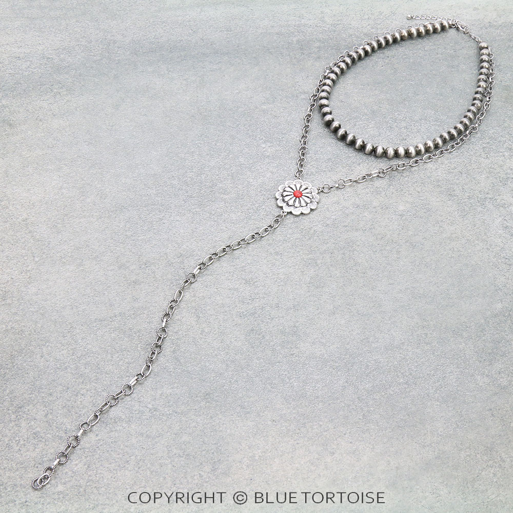 8mm Navajo Style Pearl & Concho 2Row Y Necklace