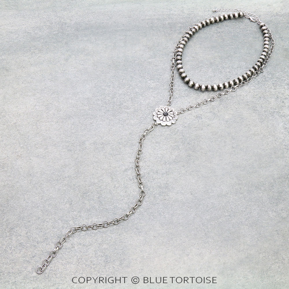 8mm Navajo Style Pearl & Concho 2Row Y Necklace