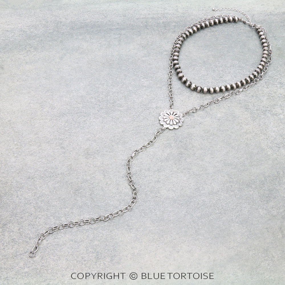 8mm Navajo Style Pearl & Concho 2Row Y Necklace