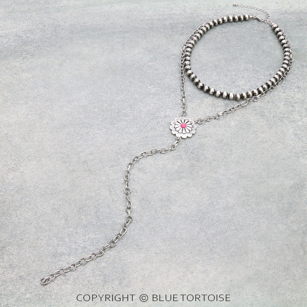 8mm Navajo Style Pearl & Concho 2Row Y Necklace