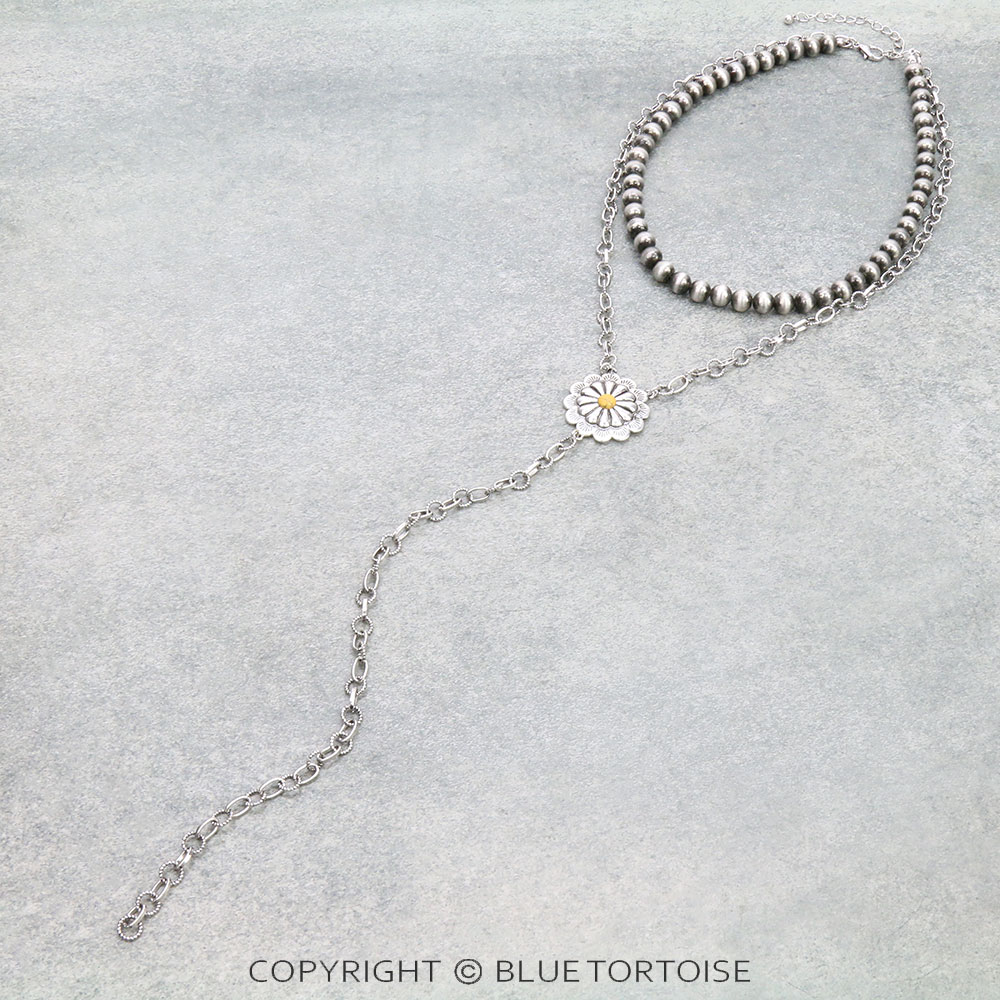 8mm Navajo Style Pearl & Concho 2Row Y Necklace