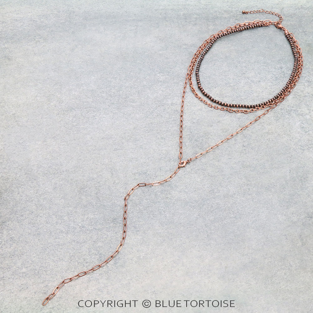 4mm Navajo Style Pearl & Chain 3Row Y Necklace