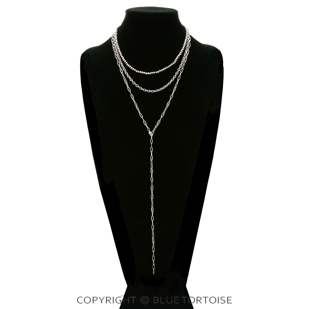 4mm Navajo Style Pearl & Chain 3Row Y Necklace - Image 2