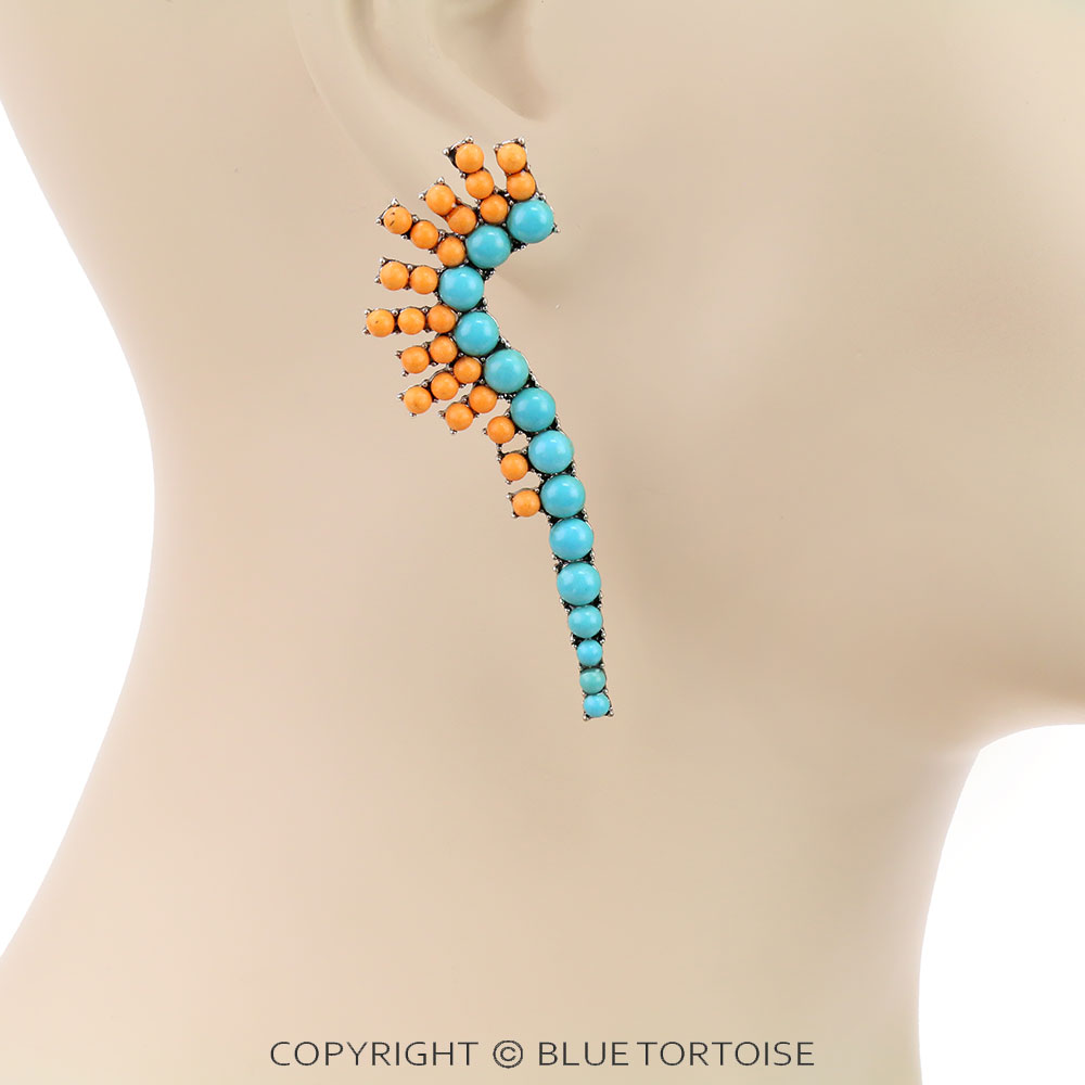 Western Geometric Semi Stone Stud Earrings - Image 2