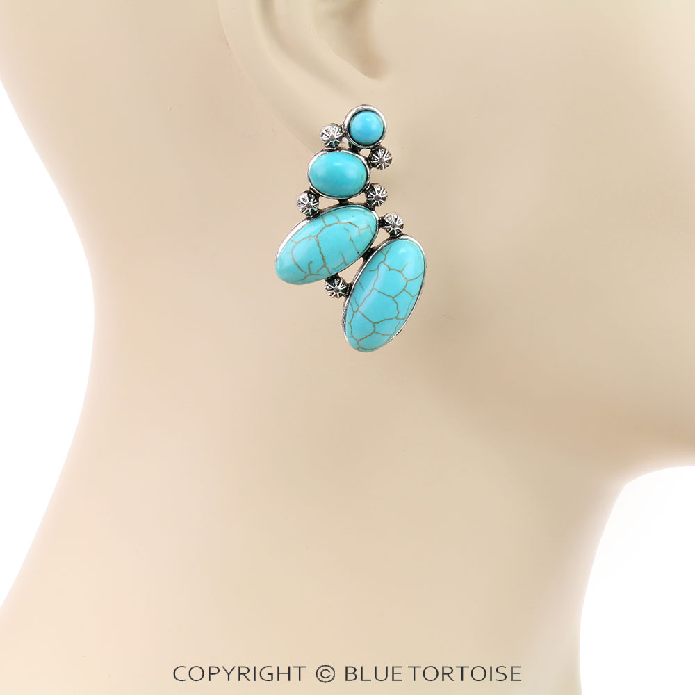Western Geometric Semi Stone Stud Earrings - Image 2
