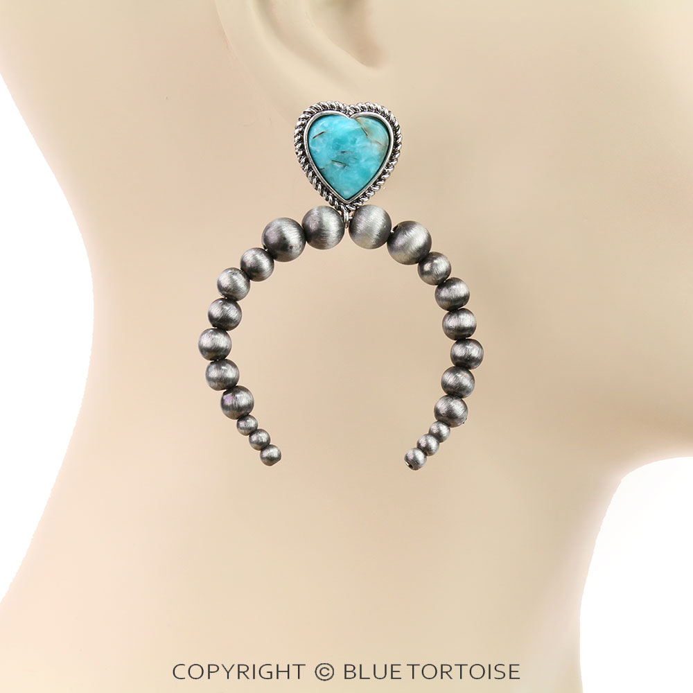 Western Navajo Style Pearl with Heart Stone Stud Earrings - Image 2