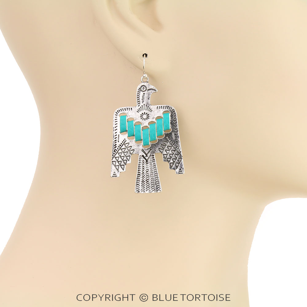 Metal Thunderbird with Synthetic Leather Dangle Earrings - Image 2