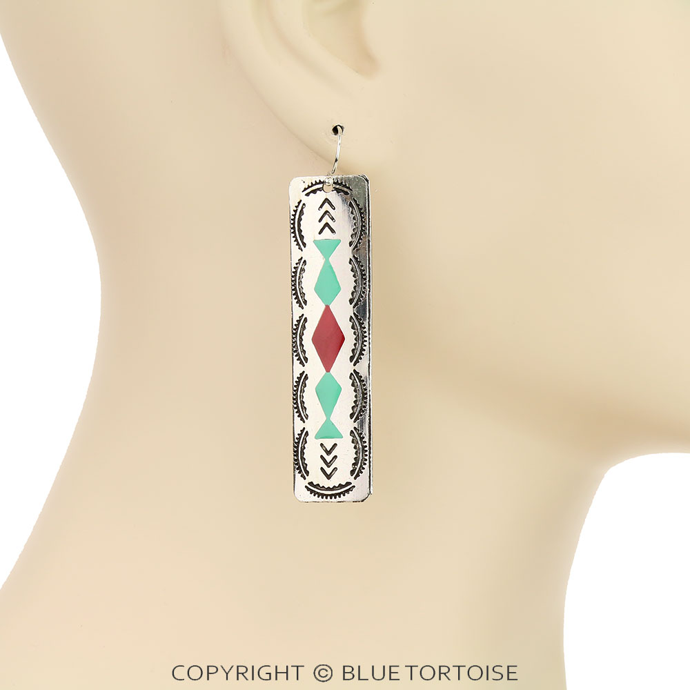 Western Aztec Pattern Bar Dangle Earrings - Image 2
