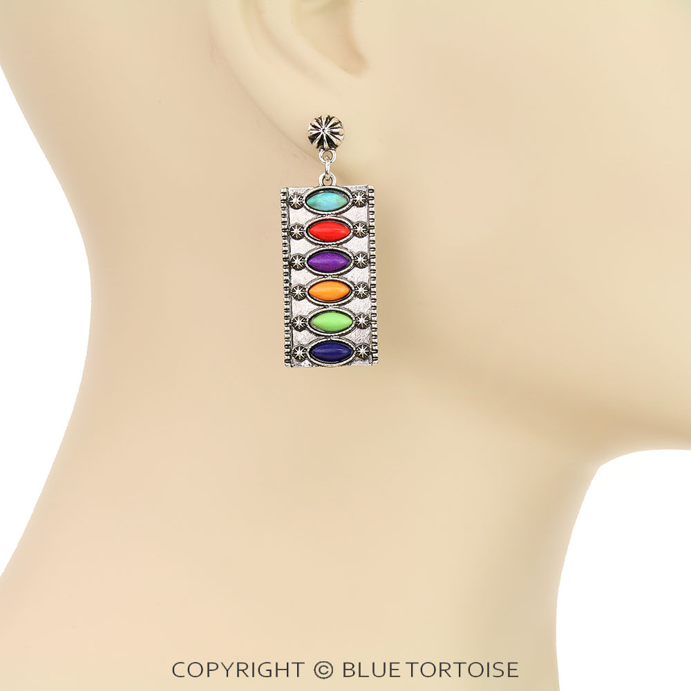 Western Semi Stone Oval Stud Earrings - Image 2
