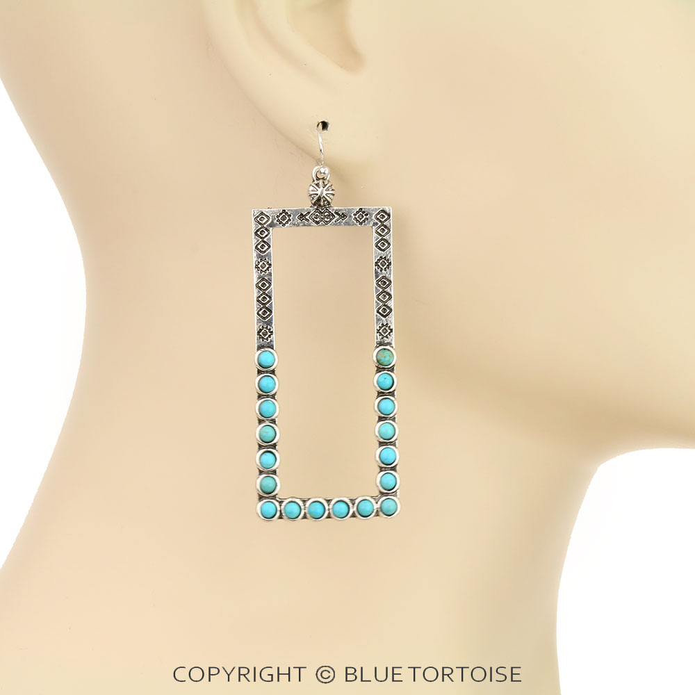 Western Rectangle Cutout Dangle Earrings - Image 2