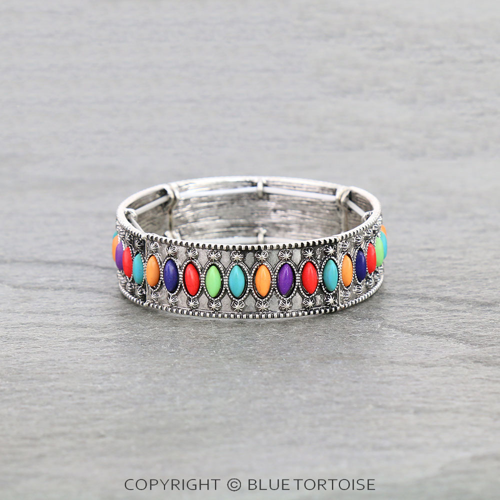 Western Oval Semi Stone Double Stretch Bracelet