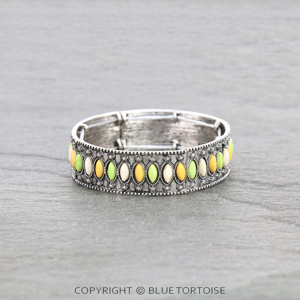 Western Oval Semi Stone Double Stretch Bracelet