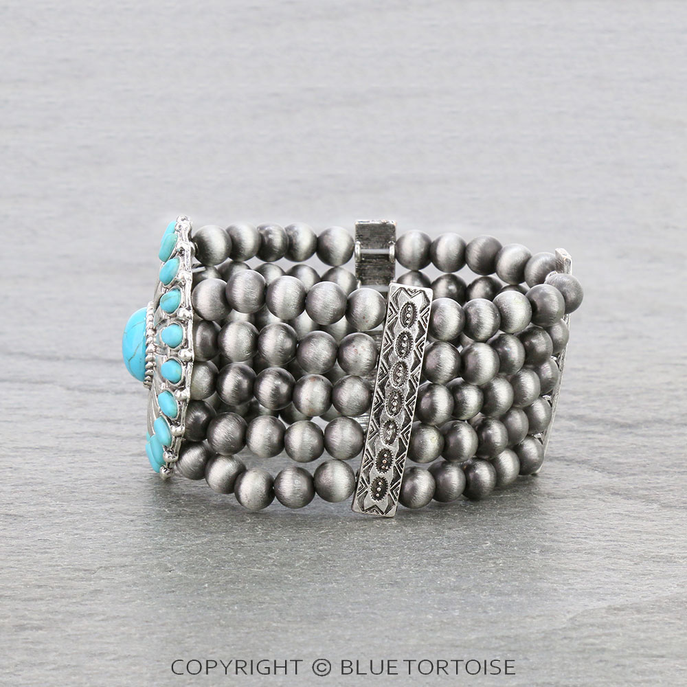 Western Concho with 5Row Navajo Style Pearl Stretch Bracelet - Image 2