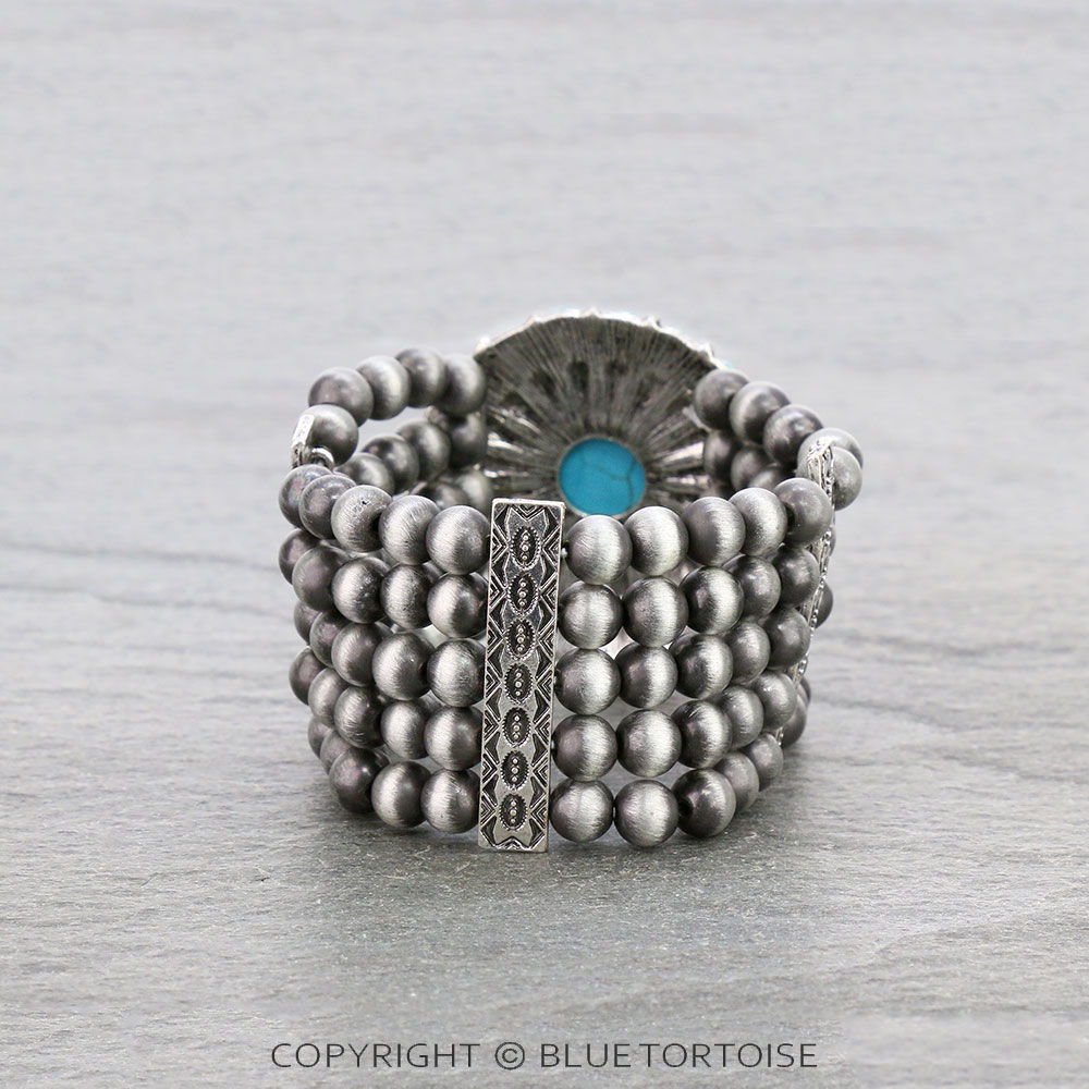 Western Concho with 5Row Navajo Style Pearl Stretch Bracelet - Image 3
