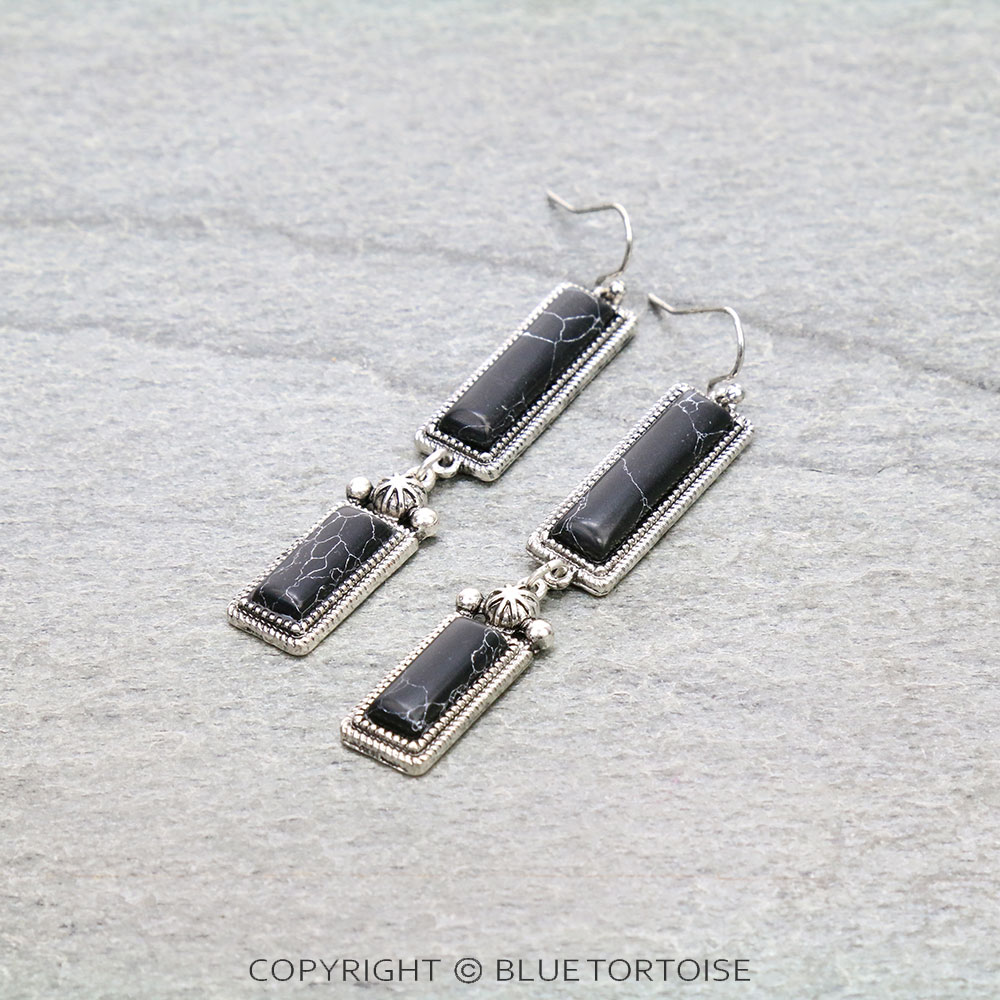 Western Hand Craft Stone Rectangle Dangle Earrings