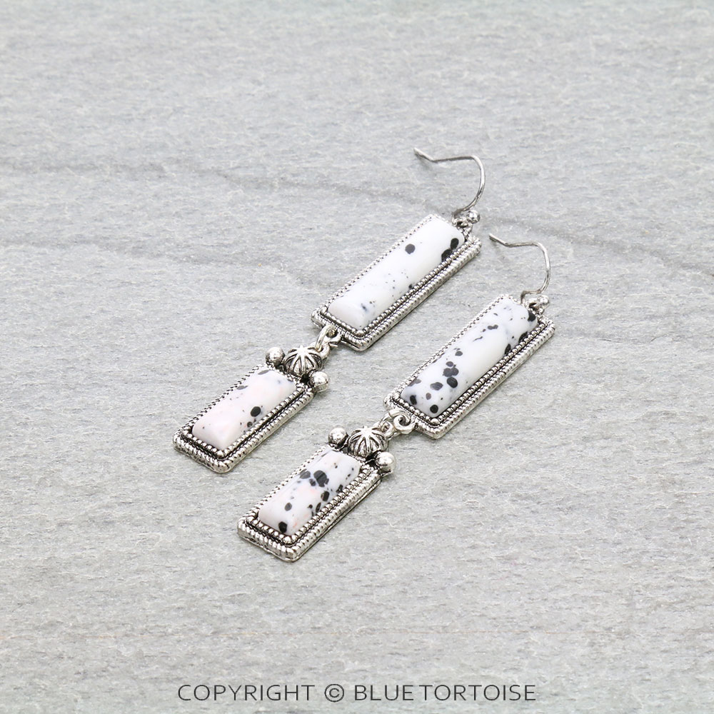 Western Hand Craft Stone Rectangle Dangle Earrings