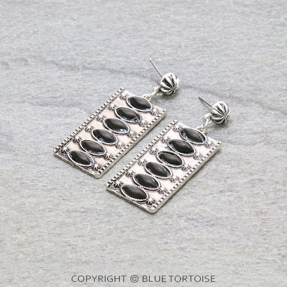 Western Semi Stone Oval Stud Earrings