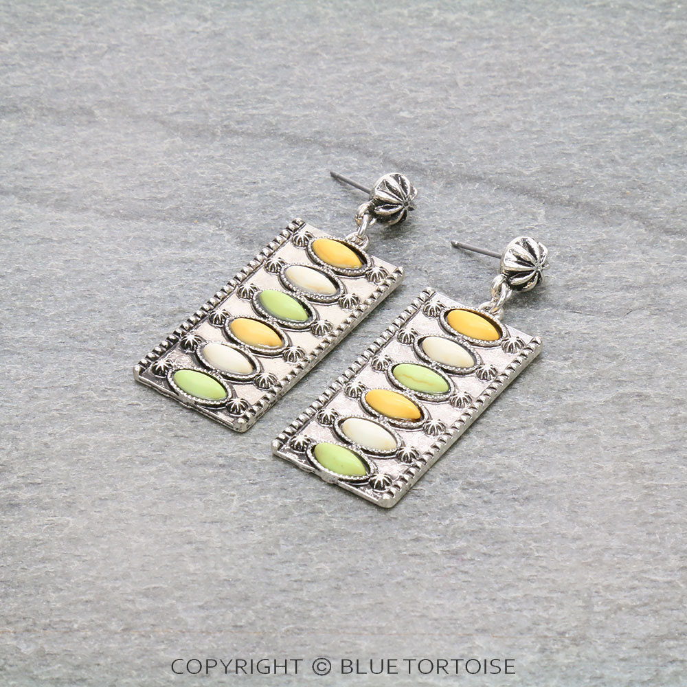 Western Semi Stone Oval Stud Earrings