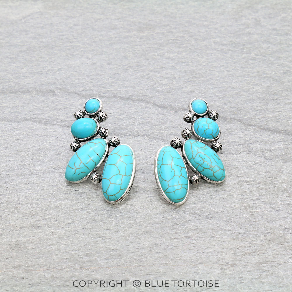 Western Geometric Semi Stone Stud Earrings