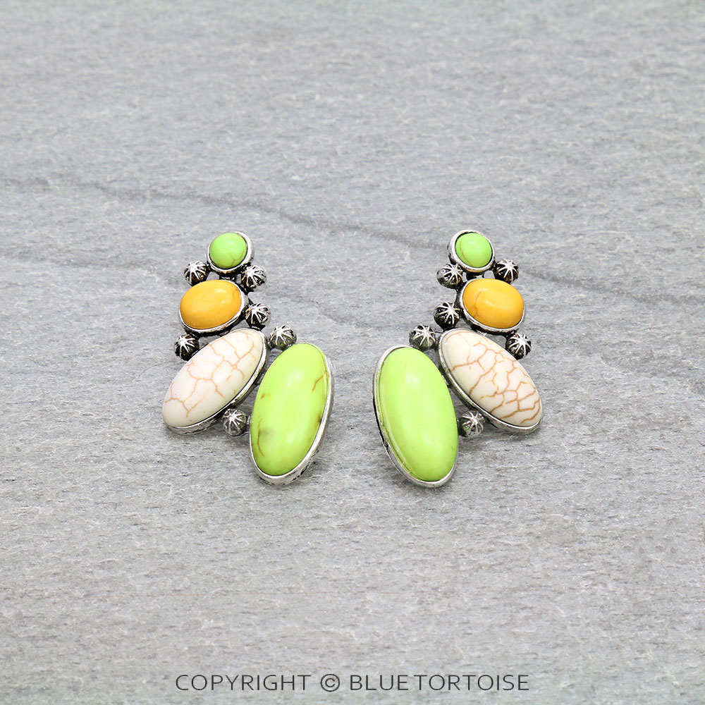 Western Geometric Semi Stone Stud Earrings