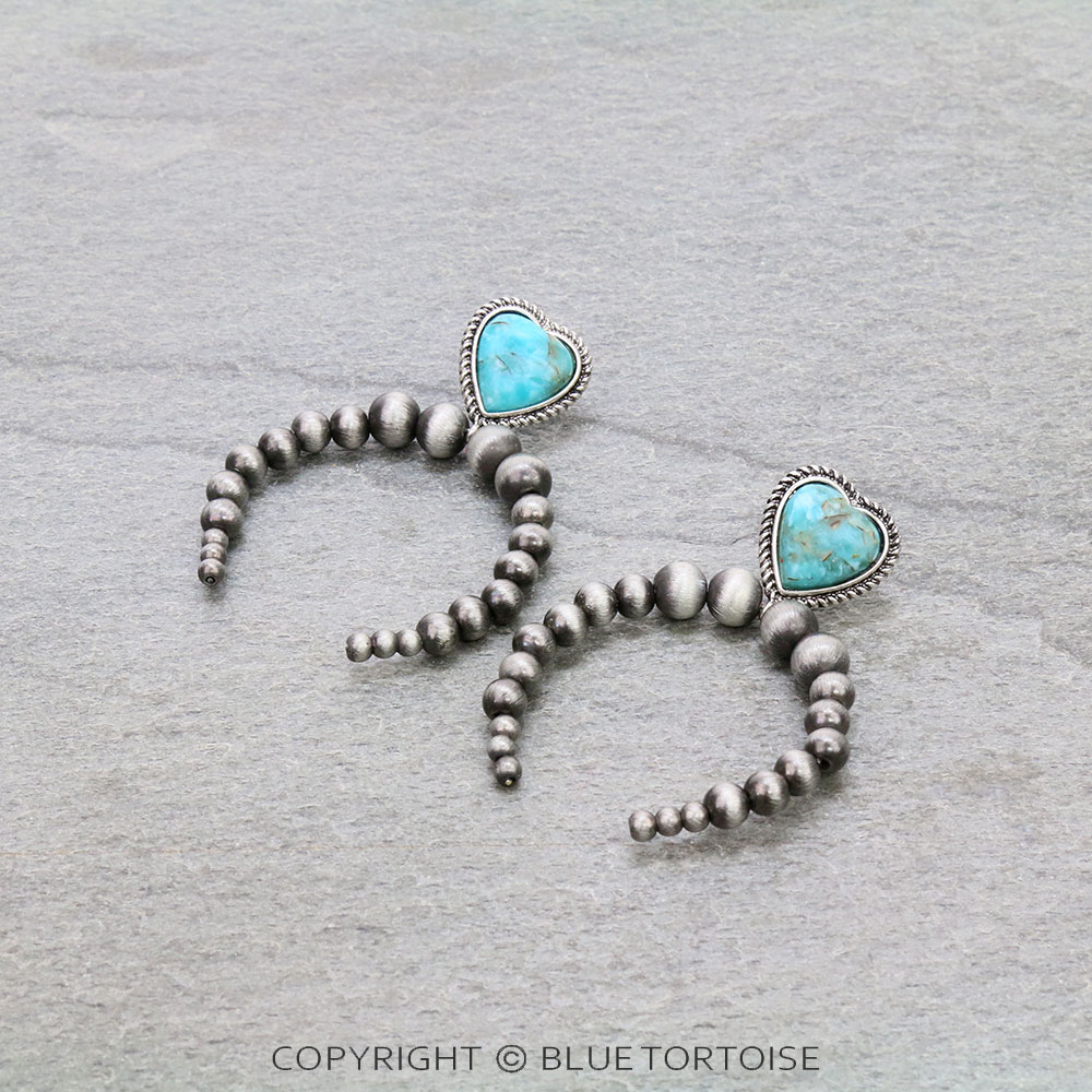 Western Navajo Style Pearl with Heart Stone Stud Earrings