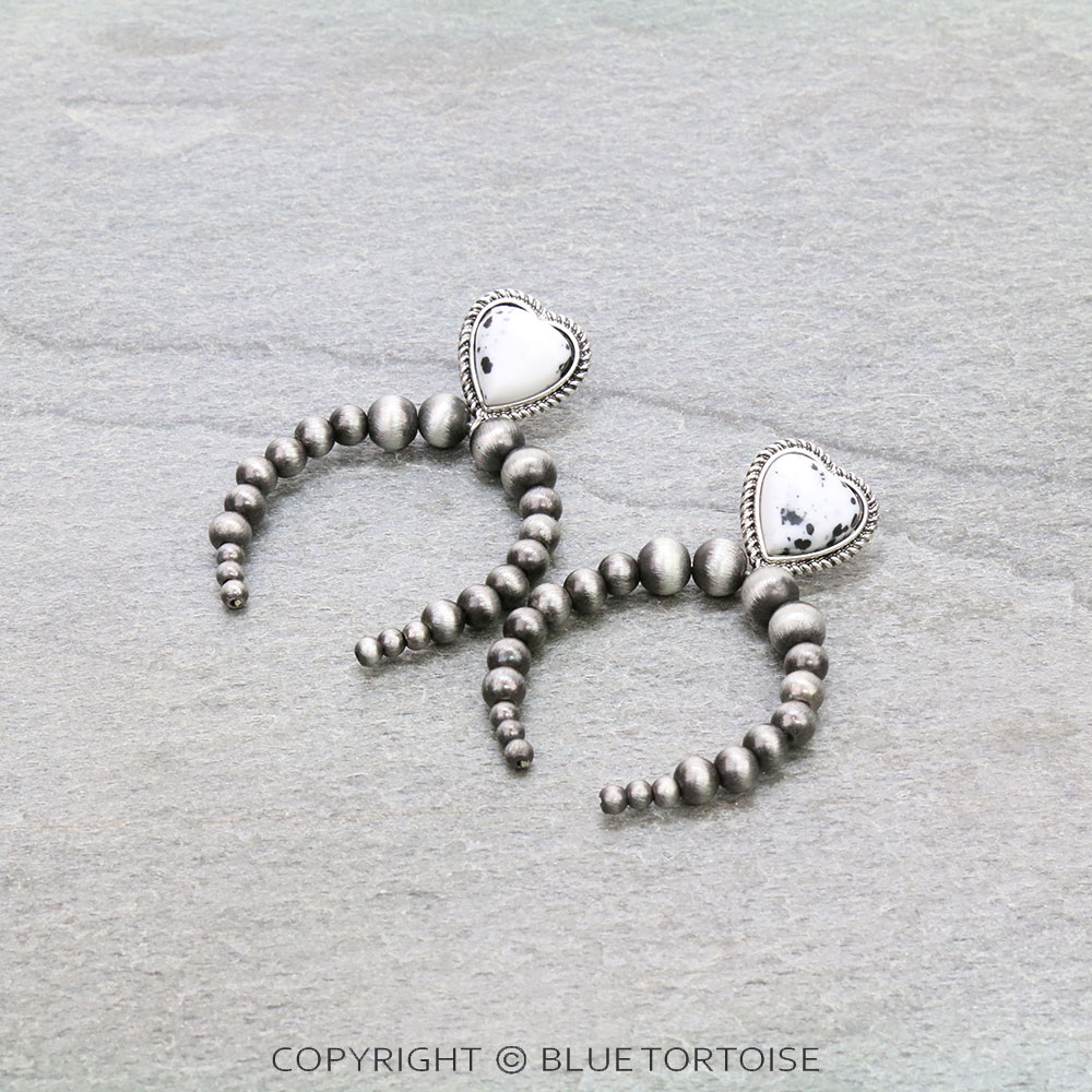Western Navajo Style Pearl with Heart Stone Stud Earrings