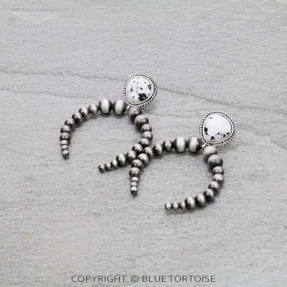 Western Navajo Style Pearl with Geometric Stone Stud Earrings