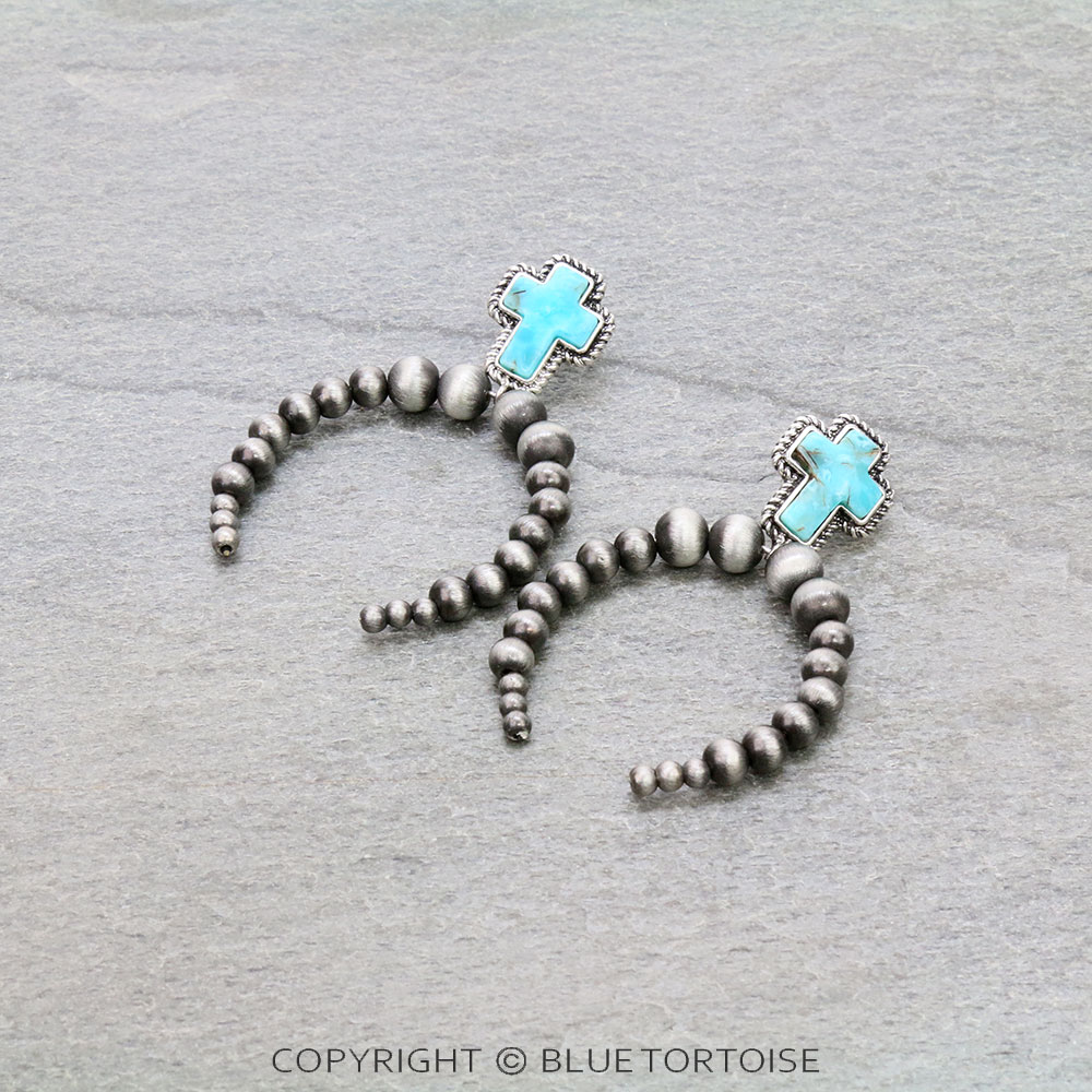 Western Navajo Style Pearl with Cross Stone Stud Earrings