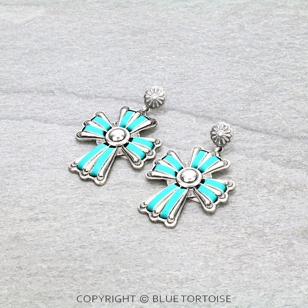 Metal Cross with Synthetic Leather Stud Earrings