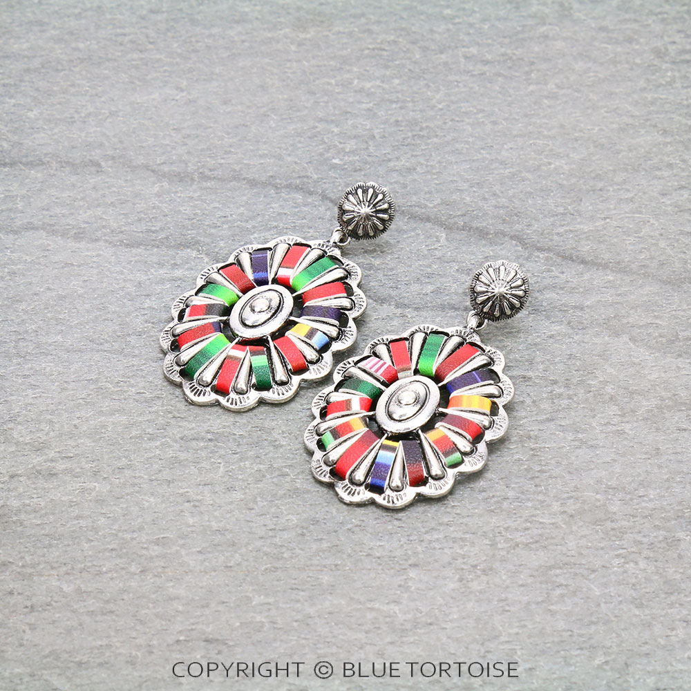 Metal Concho with Synthetic Leather Stud Earrings