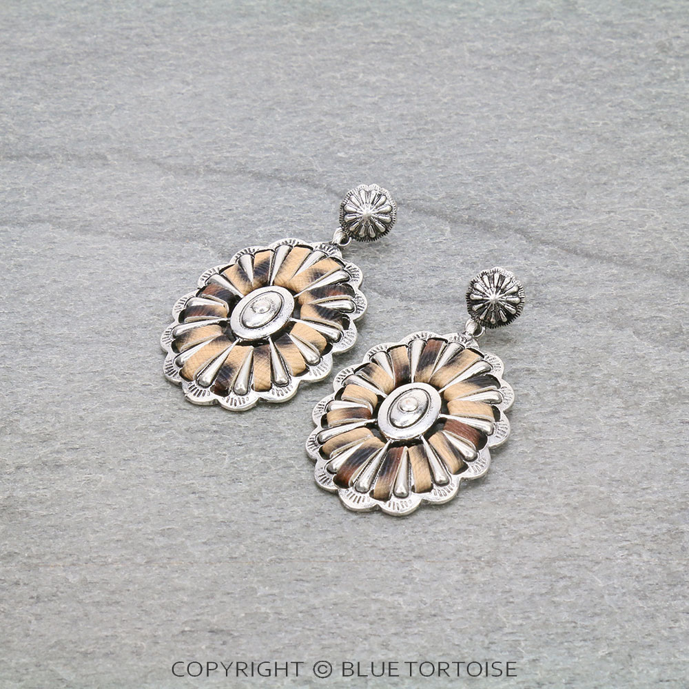 Metal Concho with Synthetic Leather Stud Earrings
