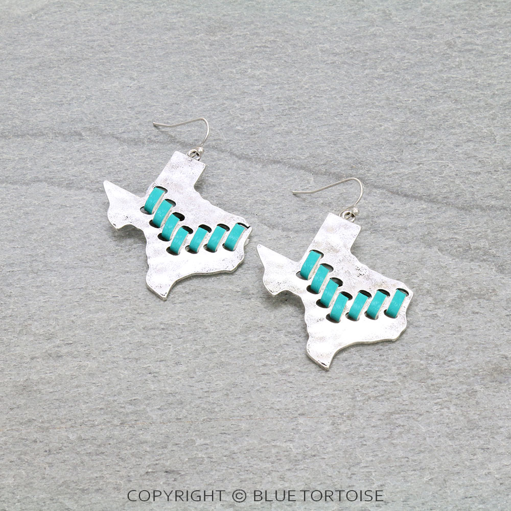 Metal Texas Map with Synthetic Leather Dangle Earrings