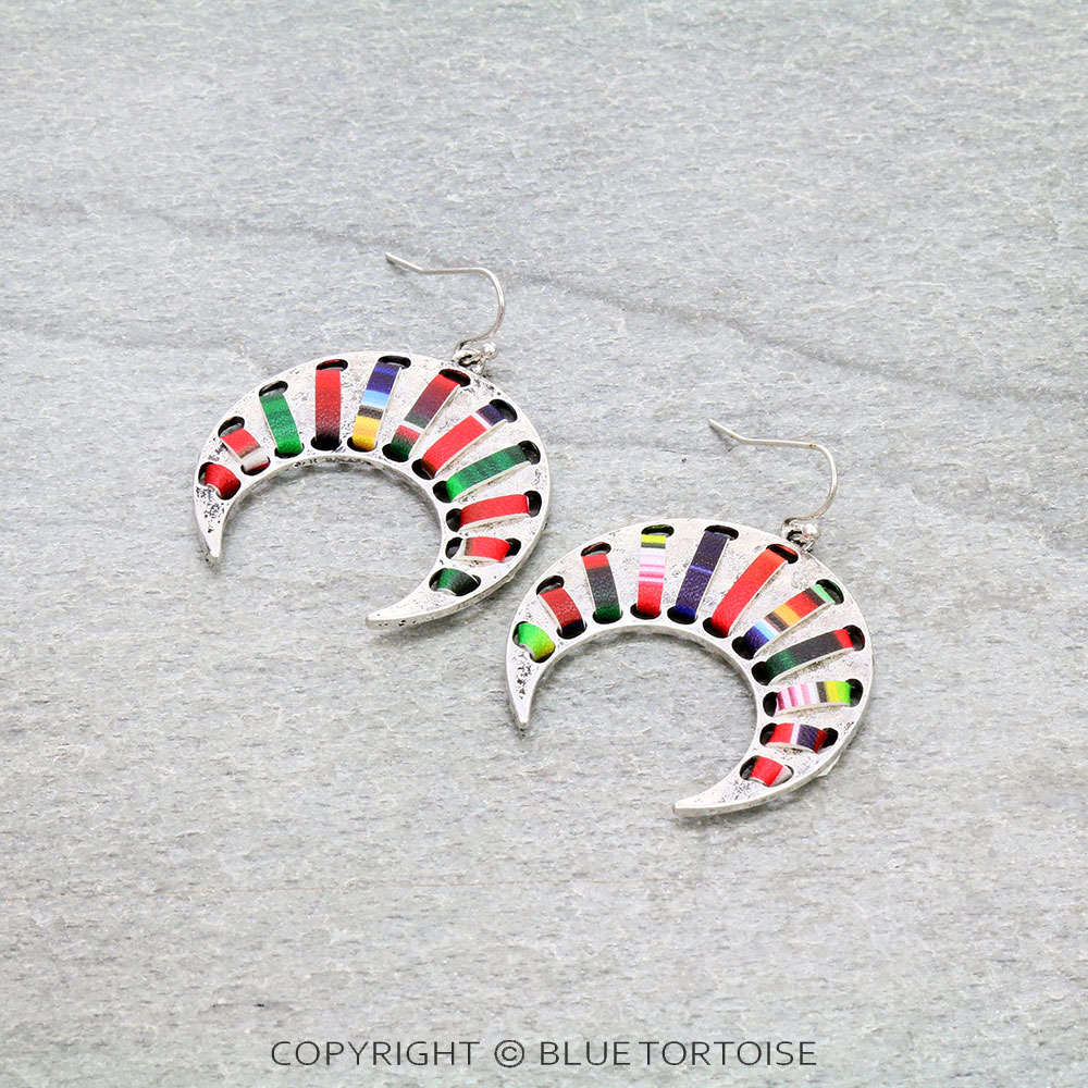 Metal Squash Blossom with Synthetic Leather Dangle Earrings