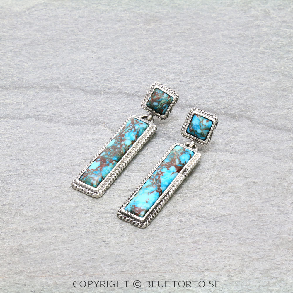 Western Hand Craft Stone Bar Stud Earrings