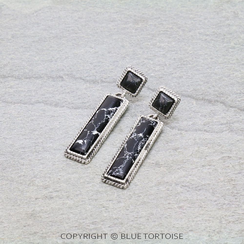 Western Hand Craft Stone Bar Stud Earrings