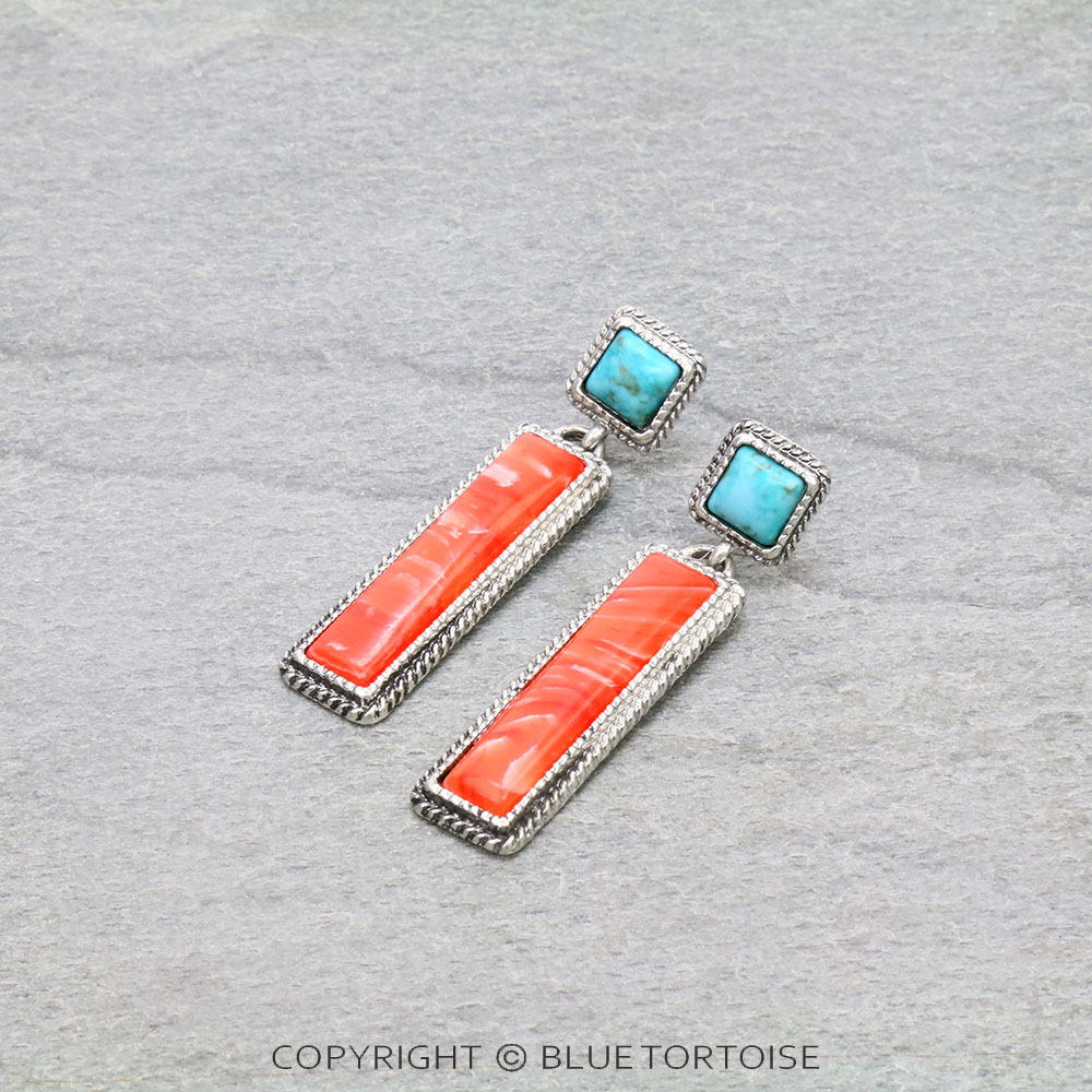 Western Hand Craft Stone Bar Stud Earrings