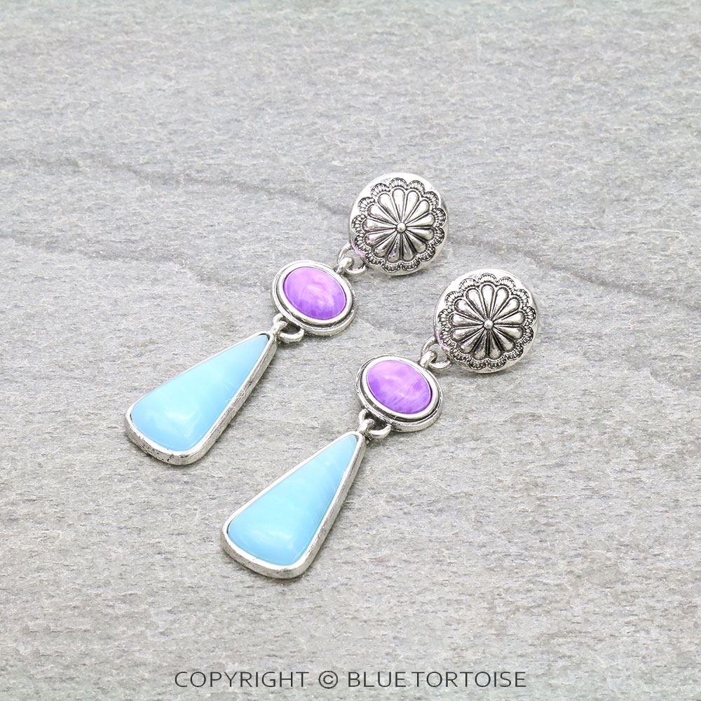 Western Hand Craft Stone with Concho Stud Earrings