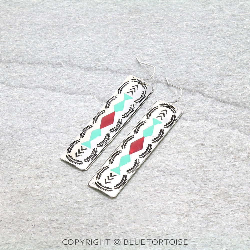 Western Aztec Pattern Bar Dangle Earrings